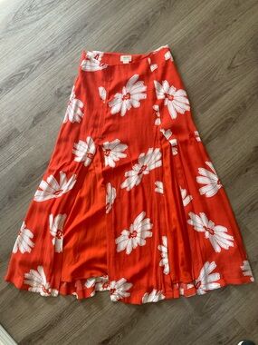 Anthropologie Maeve Maxi Skirt with orange and White Floral Print